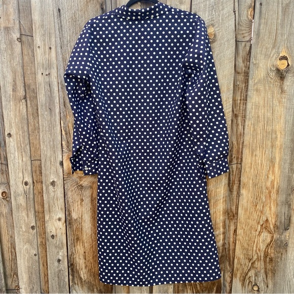 Vintage blue and white polka dot dress, long sleeve, bow at neck, buttons, M/L - Picture 11 of 13